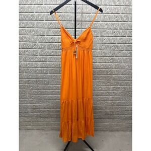 No Boundaries Orange Lace Trim Smocked Tiered Maxi Dress XXS 00 NB25HQ014348